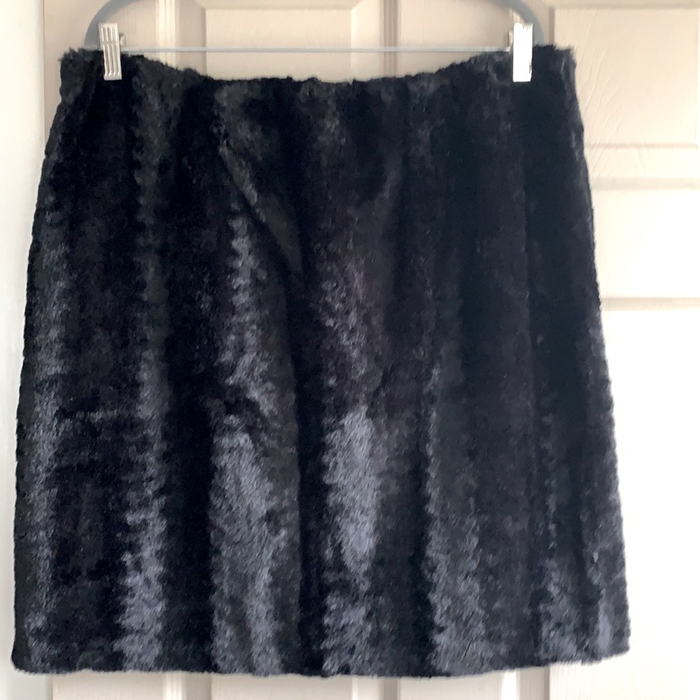 Adrienne Landau black faux fur knee length skirt.